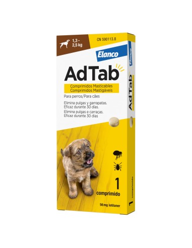 Adtab 56mg suplemento vitamínico para perros pequeños 1.3 a 2.5 kg comprimido masticable