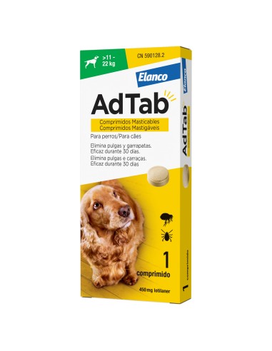 Adtab 450mg para Perros de 11 a 22 kg  Antiparasitario Masticable de Acción Rápida | Endanea Mascotas