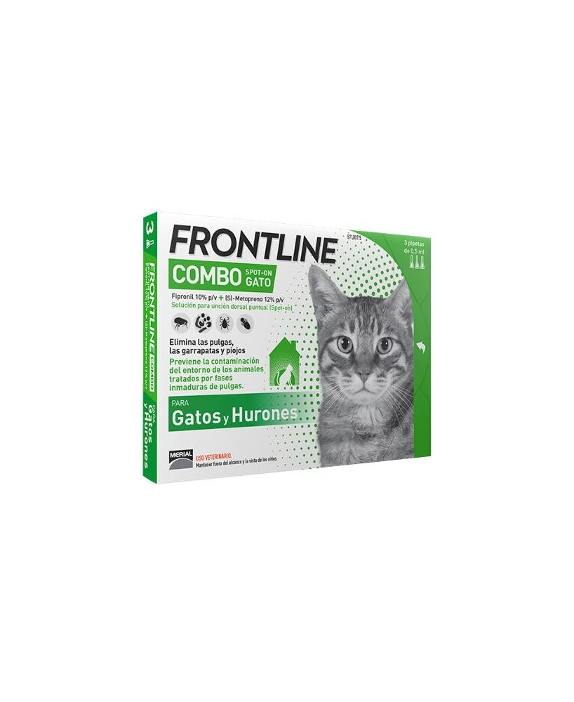 Frontline Combo Gato 2-5kg 3Pip Antiparasitario Tratamiento Eficaz Contra Pulgas y Garrapatas