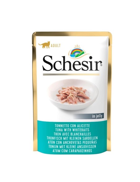 SCHESIR CAT Gelatina Atún y Anchoa 14x85g | Alimento natural y nutritivo para gatos