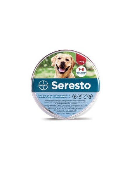 Collar Seresto perros más de 8 kg 70 cm antiparasitario de larga duración