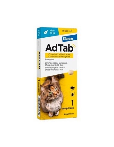 AdTab 48 mg para Gatos de 2 a 8 kg Comprimido Masticable Antiparasitario Oral