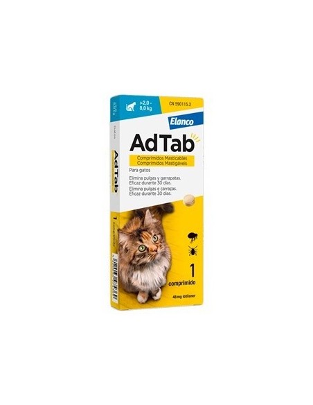 AdTab 48 mg para Gatos de 2 a 8 kg Comprimido Masticable Antiparasitario Oral