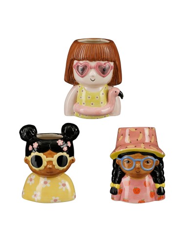 MACETA DIVERTIDA AMARILLA ROSA VERDE 12,5X10X16CM