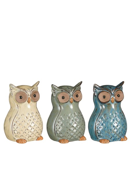 BUHO CREMA AZUL VERDE 13X13X9CM