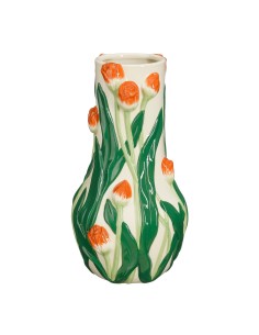 JARRON TULIP VERDE PINATADO A MANO 27X15CM