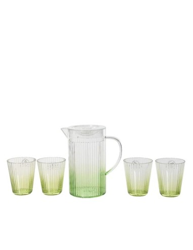 JARRA +4VASOS PLASTICO VERDE D11.3XH19.6CM