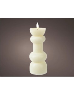 VELA LED CON PORTAVELAS DE CERA CREMA  D7XH20CM