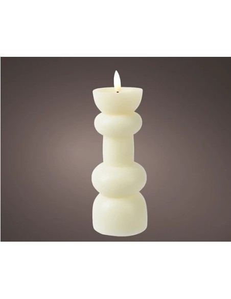 VELA LED CON PORTAVELAS DE CERA CREMA  D7XH20CM