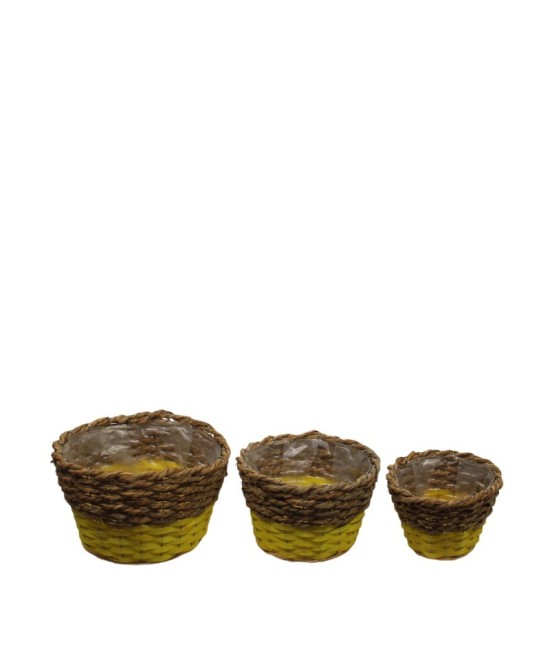CESTA DE HIERBA  MADERA  PLASTICO AMARILLA PEQUEÑA