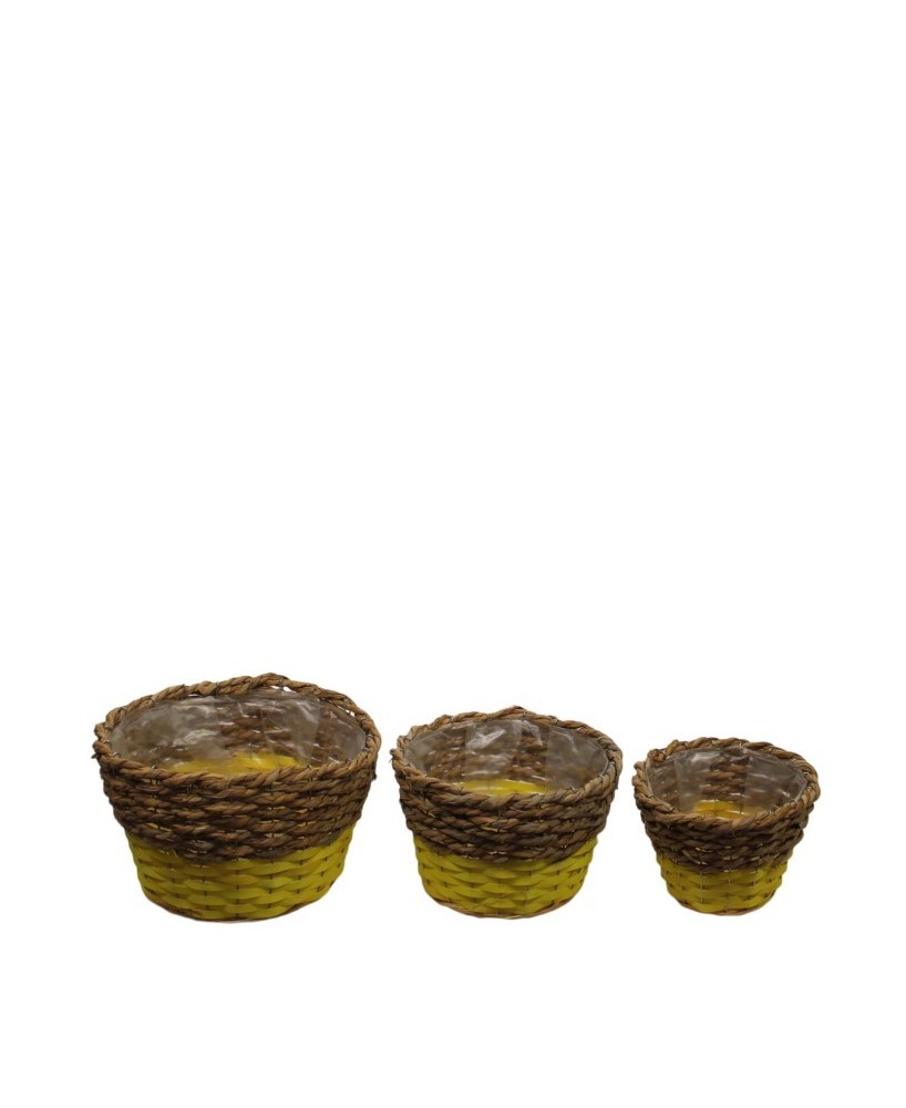 CESTA DE HIERBA  MADERA  PLASTICO AMARILLA GRANDE