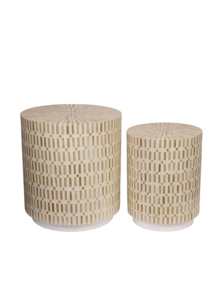MESA AUXILIAR REDONDA BAMBOO PEQUEÑA CREMA