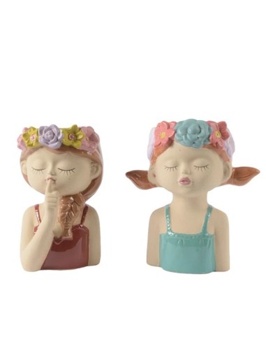 Macetero Gres Mate Niña con Flores 10.9x16.7x18.7 cm  Decoración Única para Plantas

