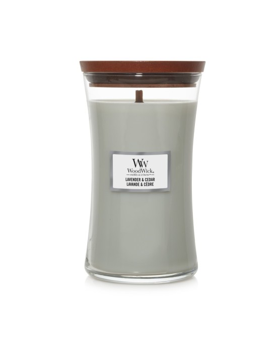Vela grande WoodWick Lavender & Cedar | Aroma relajante de lavanda y cedro
