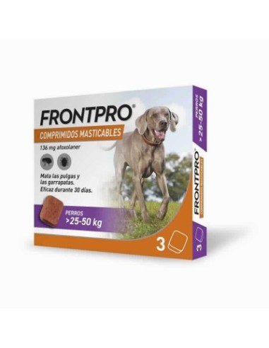 FrontPro antiparasitario perros grandes 25 a 50 kg 3 comprimidos masticables contra pulgas y garrapatas