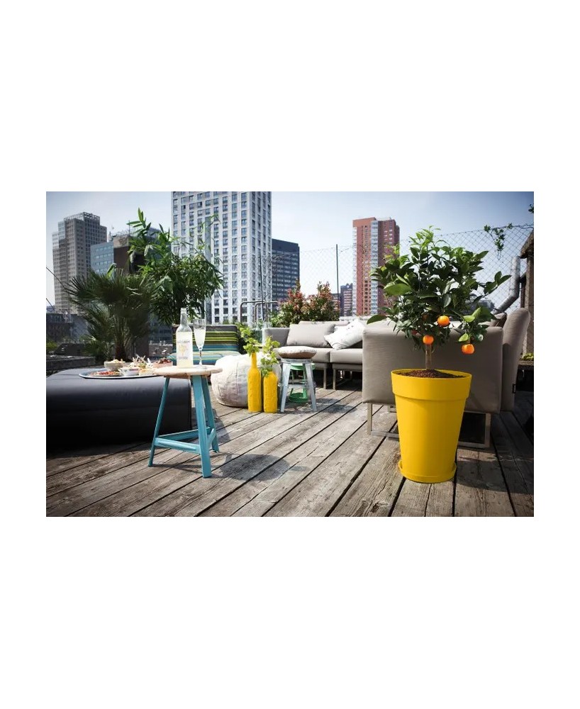 Maceta Loft Redonda Alta 35 cm Ocre para Interior y Exterior | Endanea Garden


