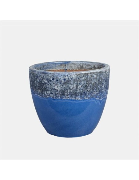 Maceta Campana Antic Glazed Mixta Azul 37x37x34cm  Elegancia Vintage para Jardín e Interior

