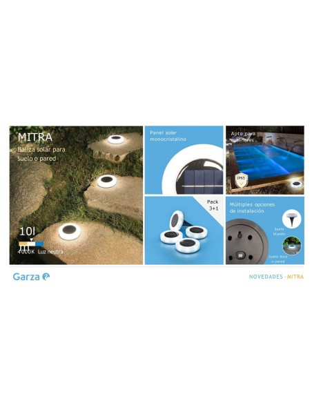 GZ LED BALIZA SOLAR MITRA 3+1 10LM 40K S4