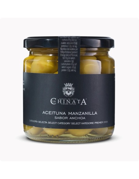 ACEITUNA LA CHINATA MANZANILLA SABOR ANCHOA FCO. 350 G