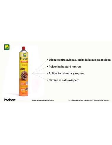 Insecticida Avisperos Listo Uso 750ml Massó eliminación rápida de avispas