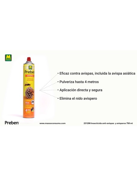 Insecticida Avisperos Listo Uso 750ml Massó eliminación rápida de avispas