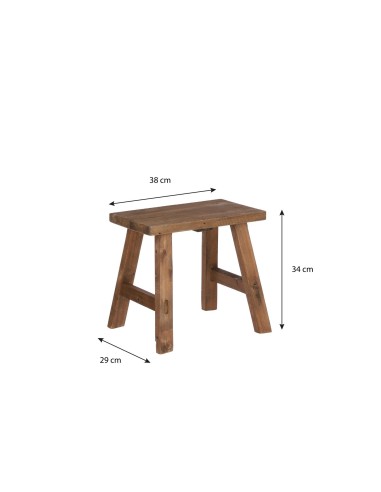 Taburete Marrón de Madera Reciclada 38x28.5x34cm - Mueble Rústico y Sostenible

