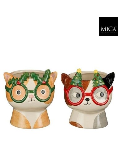 Tiesto para Gatos Rojo y Verde L13xW12.5xH15.5 cm  Maceta Original y Duradera