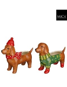 Maceta Perro Rojo Verde 20.5x17.5 cm Decorativa para Plantas Pequeñas