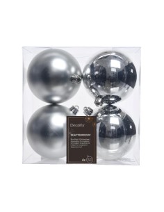 Set de 4 Bolas Plateadas 100 mm para Decoración Navideña