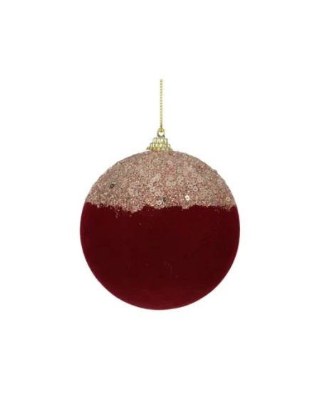 Bola Navideña Granate con Lentejuelas D10 cm | Adorno Ligero y Brillante para Árbol