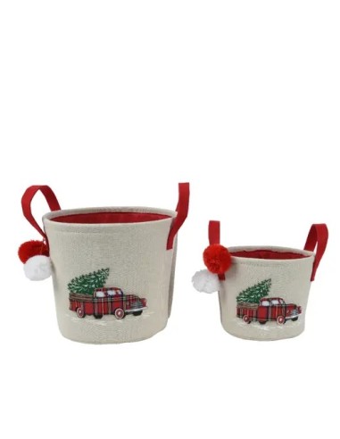 Cesta Redonda Grande con Pompones Beige  Organización y Decoración | Endanea Garden