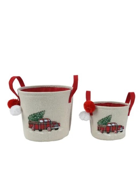 Cesta Redonda Grande con Pompones Beige  Organización y Decoración | Endanea Garden