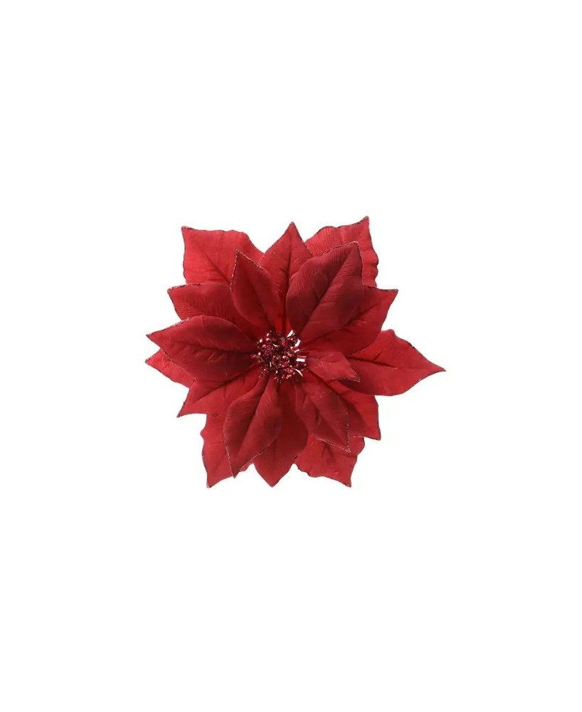 Poinsettia Roja con Clip Ø24xH27 cm | Flor Decorativa Navideña - Endanea Garden