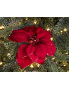 Poinsettia Roja con Clip Ø24xH27 cm | Flor Decorativa Navideña - Endanea Garden 2
