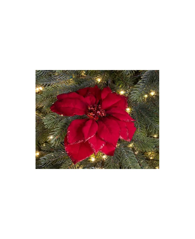 Poinsettia Roja con Clip Ø24xH27 cm | Flor Decorativa Navideña - Endanea Garden