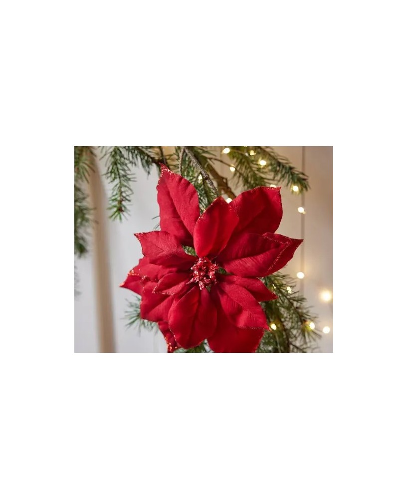 Poinsettia Roja con Clip Ø24xH27 cm | Flor Decorativa Navideña - Endanea Garden