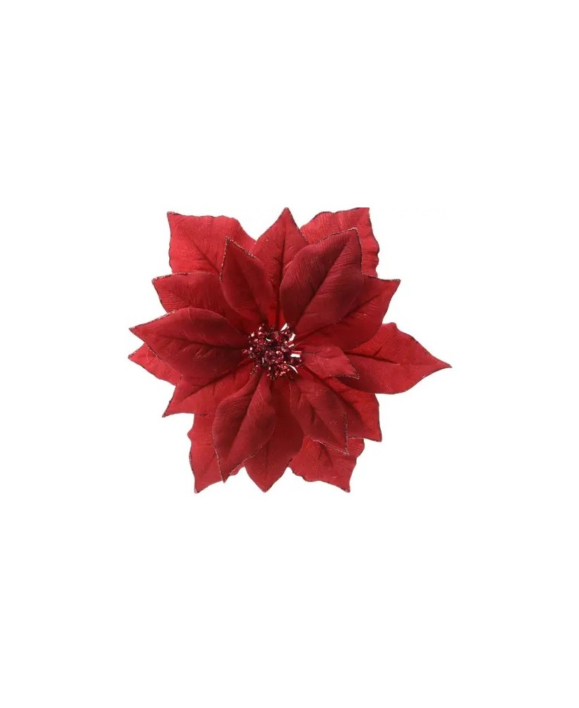 Poinsettia Roja con Clip Ø24xH27 cm | Flor Decorativa Navideña - Endanea Garden
