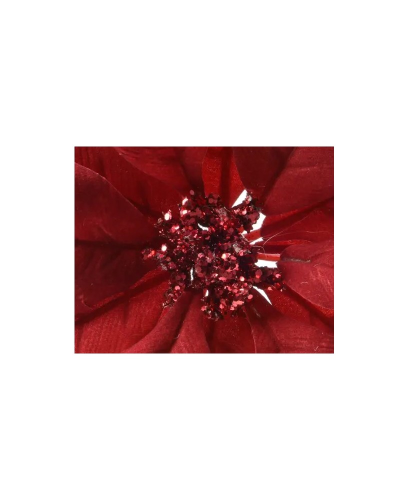 Poinsettia Roja con Clip Ø24xH27 cm | Flor Decorativa Navideña - Endanea Garden