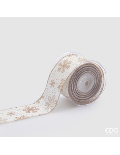 Cinta Nastro Copos de Nieve Oro Ivory 65mm x 10m Pack 3 para Decoración Navideña