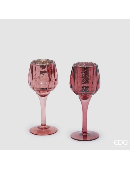 Portavelas Copa Rosa Oscuro 19 cm Decoración Elegante y Moderna