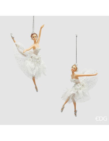 Adorno Colgante Bailarina H18 Blanco Oro Decoración Navideña Elegante