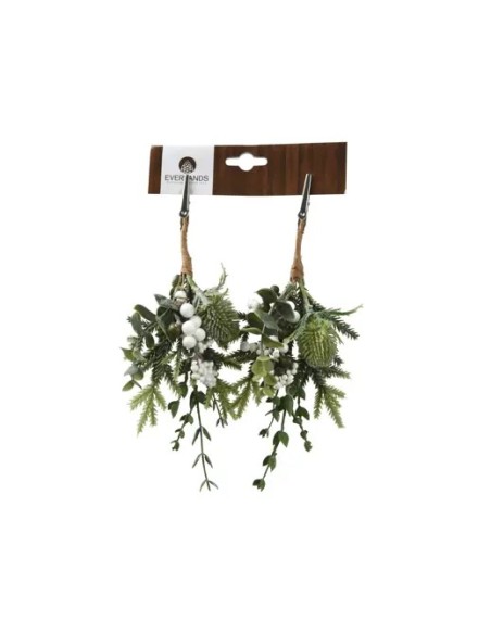 Rama Cardo con Bayas Blancas 5x8x22 cm Verde Blanco Decoración Natural