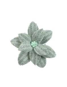 Poinsettia en Clip Verde Sage 28 cm Decoración Navideña Natural