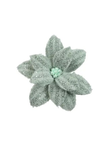 Poinsettia en Clip Verde Sage 28 cm Decoración Navideña Natural
