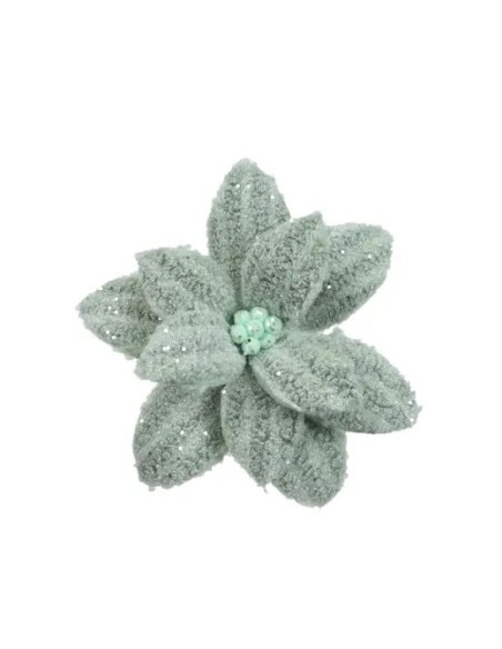 Poinsettia en Clip Verde Sage 28 cm Decoración Navideña Natural