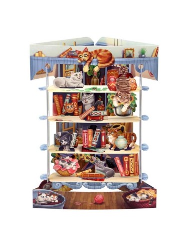 Postal Swing Gatos Estantería Tarjeta Decorativa Original para Amantes de los Gatos