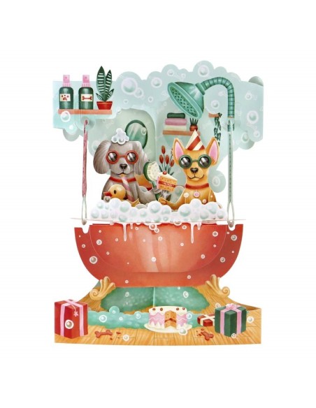 Postal Swing Perros Bañera Tarjeta Decorativa Original para Regalo y Colección