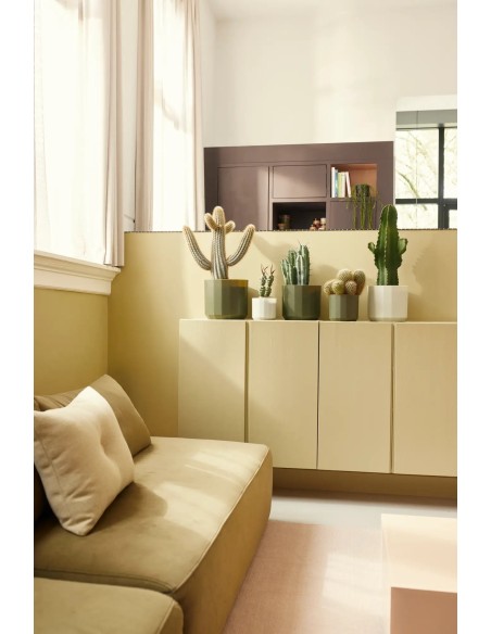 Maceta Facet Redonda 17 cm Verde Té  Diseño Moderno y Elegante