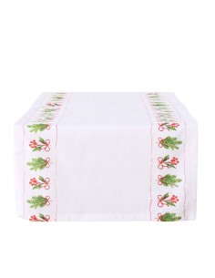 Camino de Mesa Noelle 140 cm Verde y Blanco | Decoración Navideña Elegante