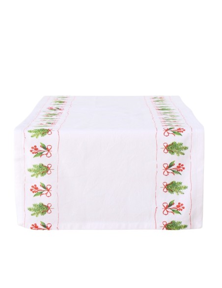 Camino de Mesa Noelle 140 cm Verde y Blanco | Decoración Navideña Elegante